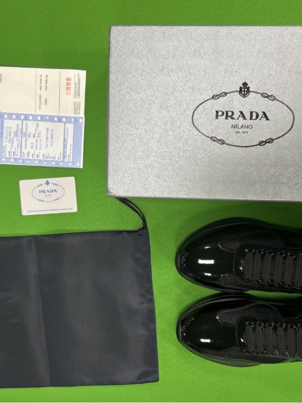 Prada Black Patent Leather Low-Top Sneakers